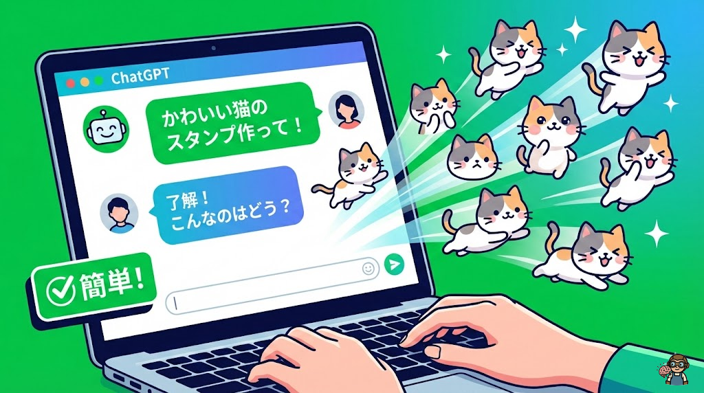 ChatGPTのDALL-E 3で生成されたLINEスタンプ用イラストのイメージ