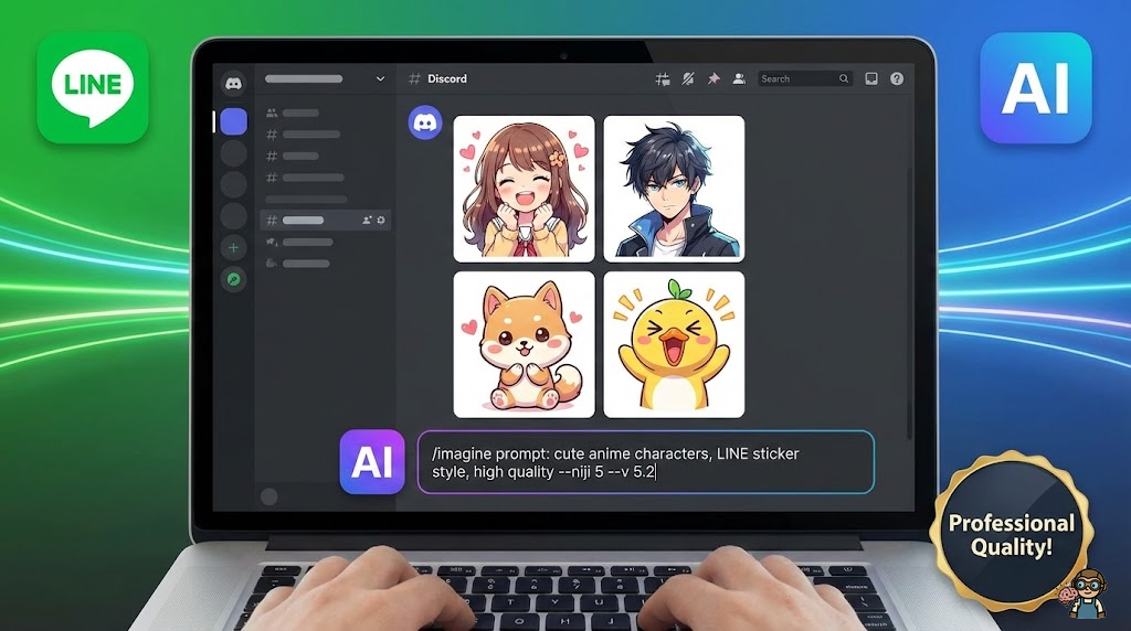 Midjourneyで生成された高品質なLINEスタンプ用イラストのイメージ