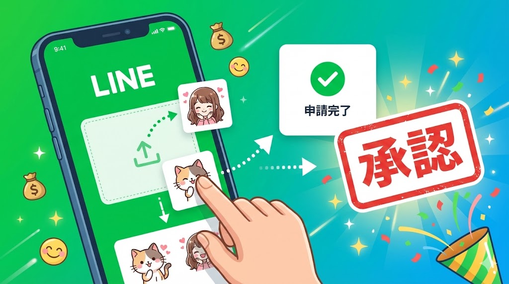 LINE Creators Marketにスタンプを登録するイメージ