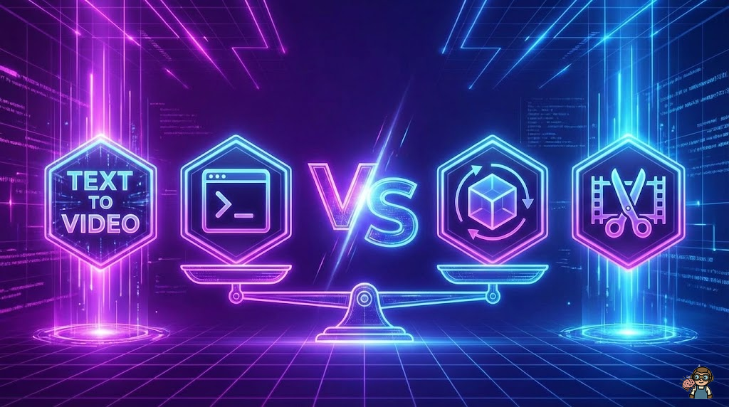 4つのAI動画生成ツールを比較しているイメージ