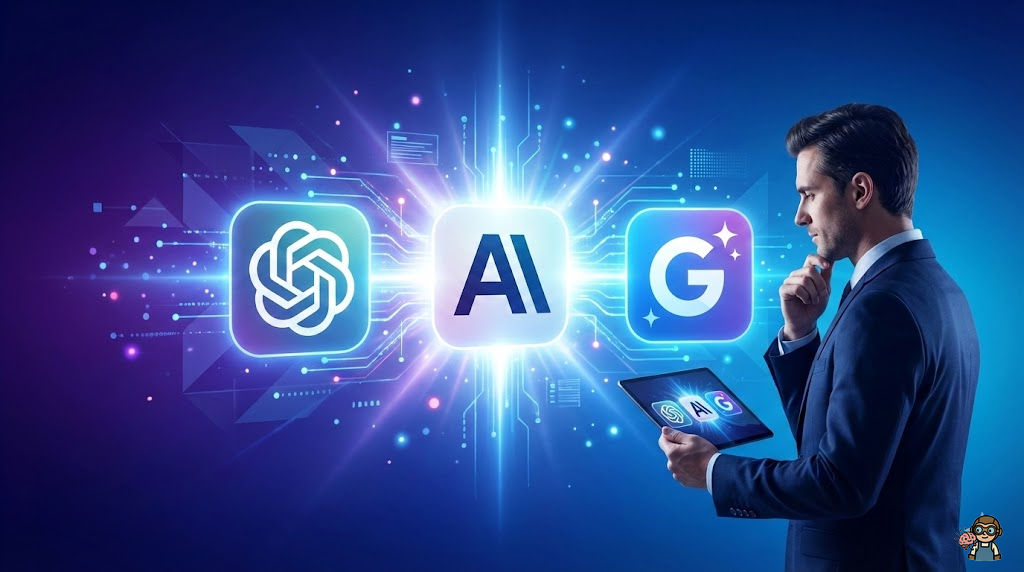 3つの主要AIツール（ChatGPT、Claude、Gemini）の比較イメージ