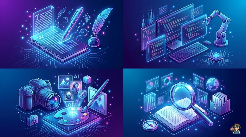 副業の種類（ライティング、プログラミング、画像生成、リサーチ）