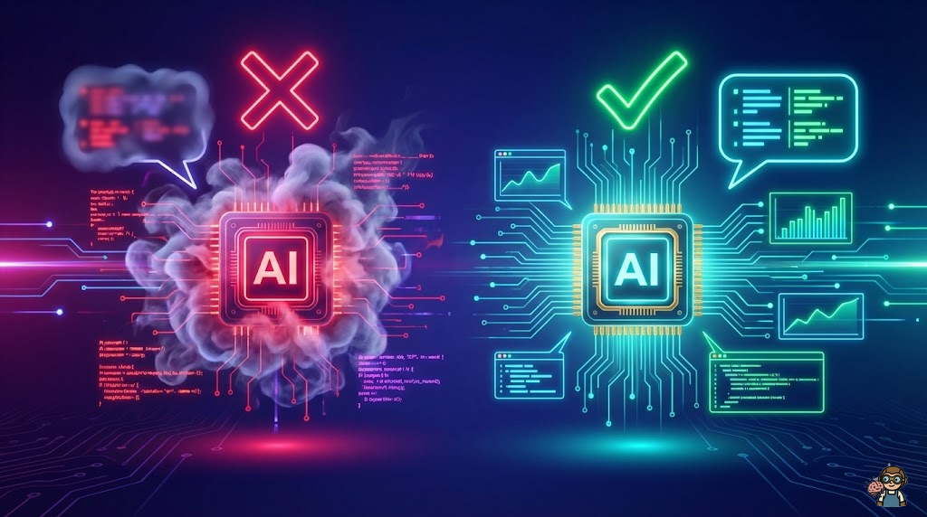 プロンプトの失敗例と成功例を比較するイメージ
