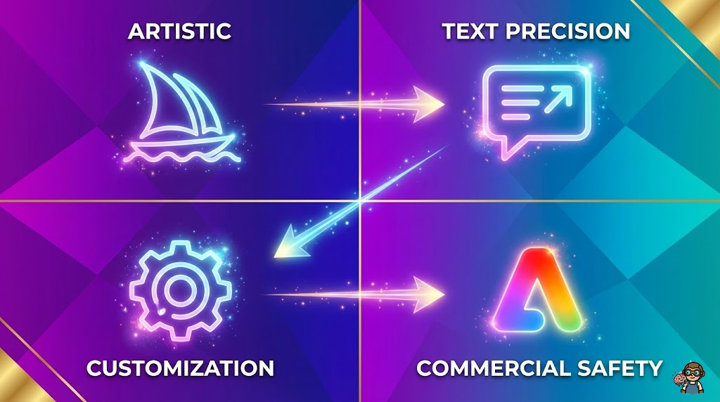画像生成AI 4大ツールの使い分けイメージ